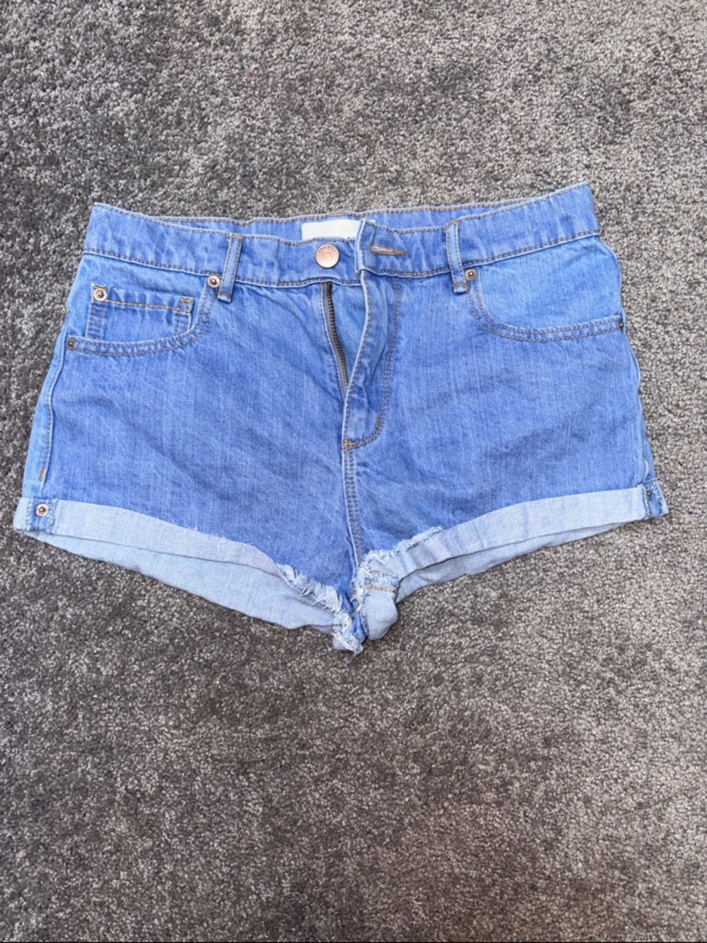 Garage Light Blue Denim Roll-Hem High Waist Jean Shorts